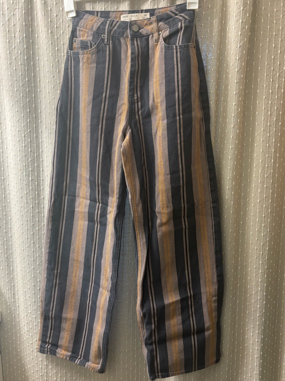 ASOS Striped High-Rise Wide Leg Pants in Navy and Tan